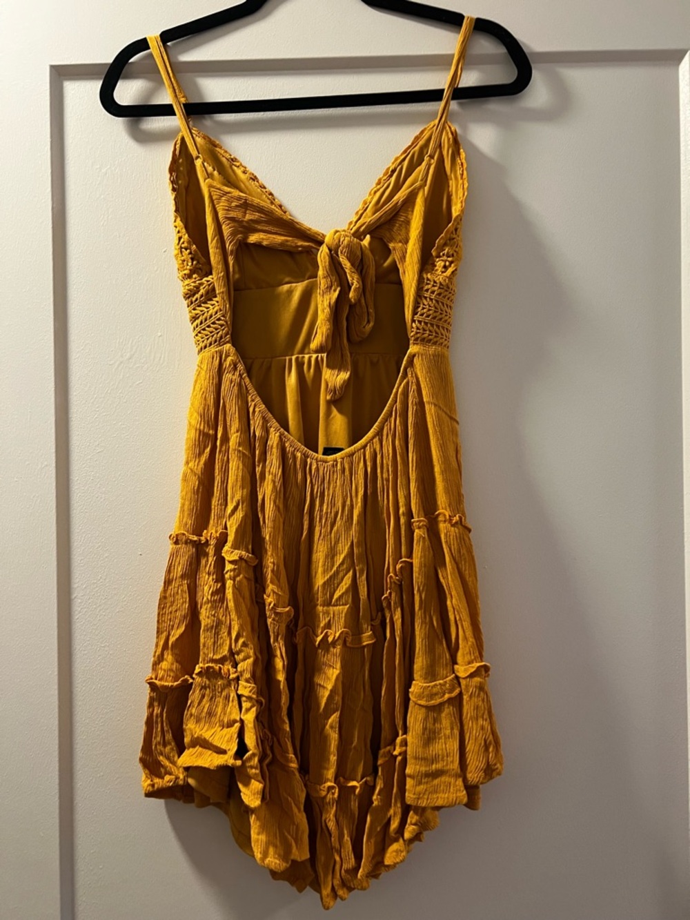 Mustard Crochet Bodice Tiered Mini Dress - Picture 4 of 5